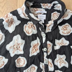 Nicole‎ Miller New York Linen Button Down Top Seashell Starfish Print XL